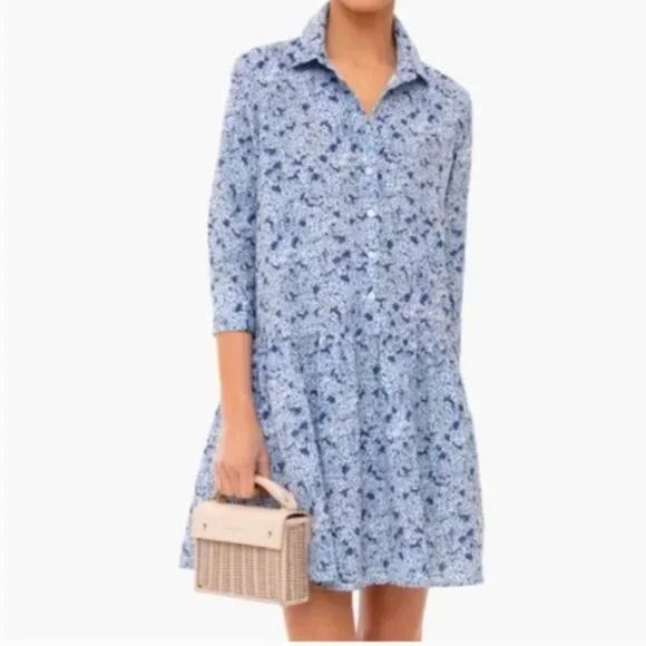 Tuckernuck Hayes Button Front Shirt Dress Blue Hydrangeas XXS